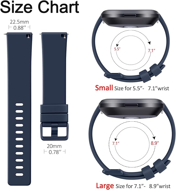 Mugust Sport Bands Compatible with Fitbit Versa 2 / Fitbit Versa/Versa Lite/Versa SE, Classic Soft Silicone Replacement Wristbands Straps for Fitbit Versa 2 Smart Watch Women Men (Large,Abyss Blue)