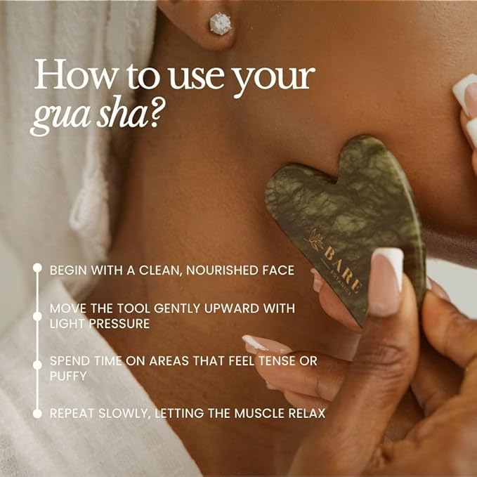 BARE BOTANICS Jade Gua Sha Facial Tool | Authentic Jade Stone for Face Puffiness & Lymphatic Drainage | Skincare Tool for Glowing Skin | Vegan & Cruelty-Free
