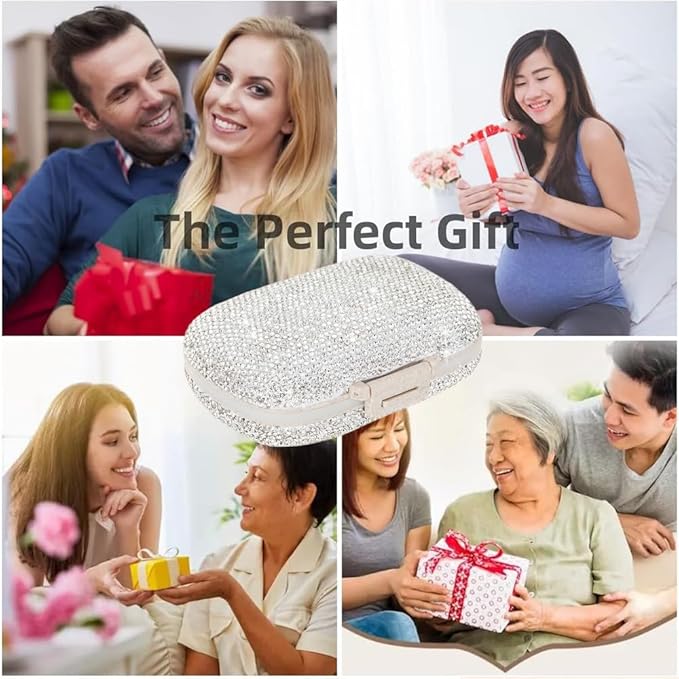 Daily 6 Compartments Pill Box Container Bling Diamond for Purse Medicine Container Holder for Women Travel Kit Medicine (White)