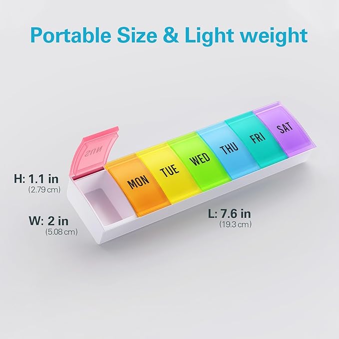 VVM Weekly Pill Organizer Large, Easy Open Pill Box 7 Day with Secure Closure, Medicine Pill Organizer for The Arthritis, Pill Holder Container, Daily Pill Case for Vitamins Medication Supplements