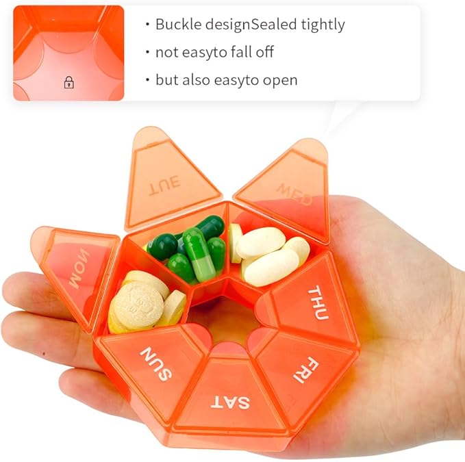 Pill Organizer, 2 Pack Pill Box, Small Pills Case,Medicine Organizers 1 Time a Day, Weekly Pills Container, Holder,Daily Medicine Organizer Travel 7 Day(Orange)