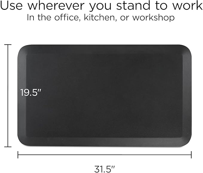 Union & Scale Flexfit Anti‑Fatigue Floor Mat, Cushioned Ergonomic Standing Mat, Non‑Slip Waterproof, 31.5" x 19.5", Black, 2‑Pack