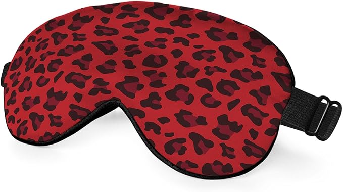 Red Leopard Pattern Silk Eye Mask Sleep Mask Animal Print Spot Speckle Eye Mask with Adjustable Strap Lightweight for Women Work Travel Night Sleep