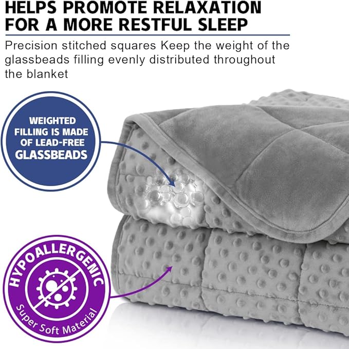 Weighted Blanket Queen 20lbs for Adult(60"×80",Gray) Breathable Soft Minky Weighted Throw Blanket for All Season,Heavy Blanket with Premium Glass Beads