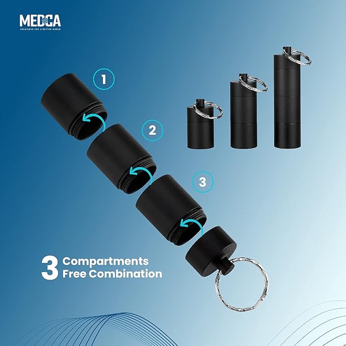 Metal Pocket Pill Boxes Keychain for Purse for Travel, 3 Compartment Waterproof Daily Pill Container Holder for Men and Women (BS1204R Waterproof Alu Box)