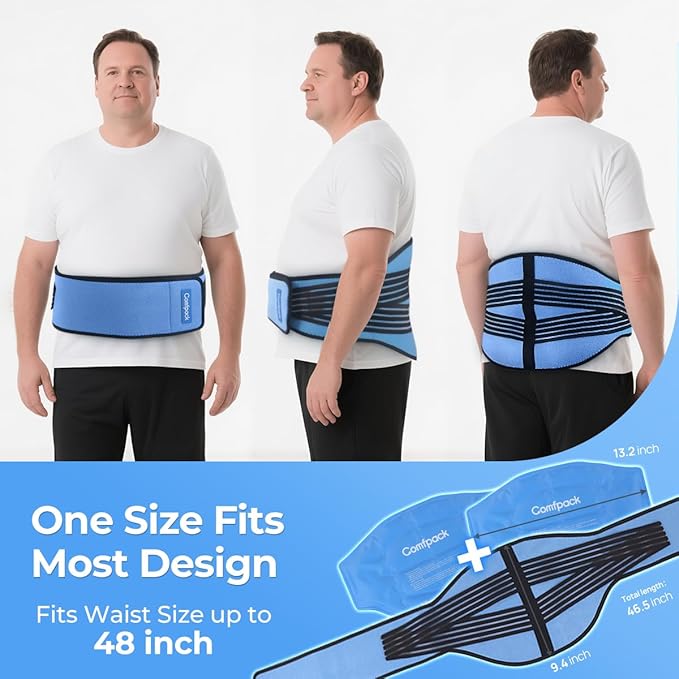 Ice Pack for Back Pain Relief with Compression, 2 Packs Reusable Lower Back Wrap Ice Brace Hot Cold Therapy for Sciatic Injuries, Tailbone Pain, Lumbar Surgery, Coccyx, Herniated Disc