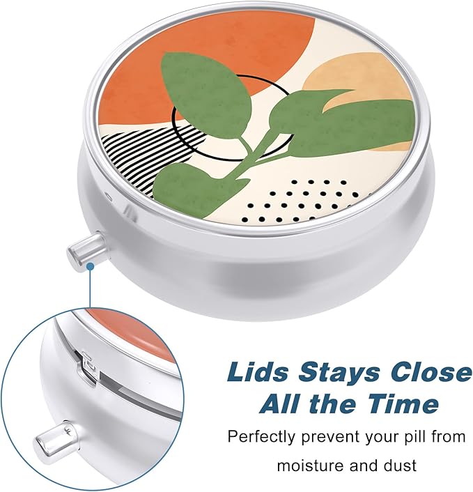 Pill Case, Cute Travel Pill Box for Purse, Moisture Proof Small Medicine Holder, Portable Pocket Medicine Organizer Dispenser to Hold Vitamins, Cod Liver Oil, Supplements, Tropical Plants