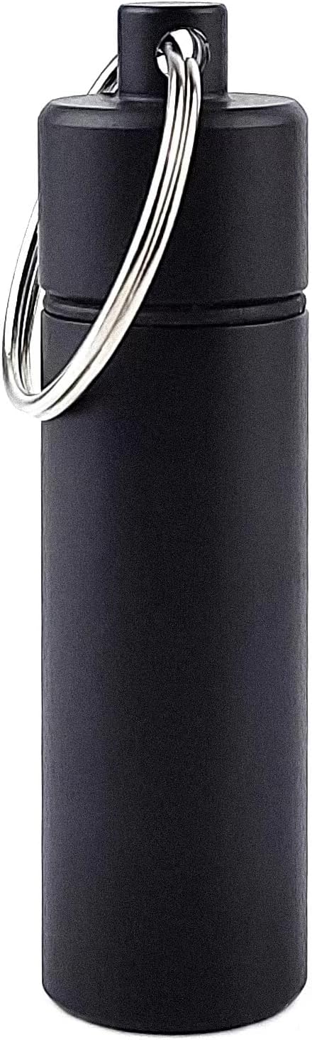 Small Pill Box Waterproof Keychain Pill Holder Portable Travel Pill Container Metal Case with Keyring for Outdoor Camping Travel