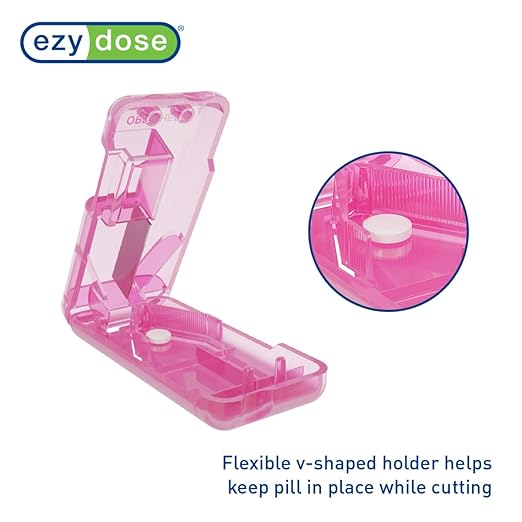 EZY DOSE Pill Cutter and Splitter with Dispenser, Safely Cuts Large, Small and Tiny Pills, Vitamins, Tablets in Half, Accurate and Easy Cutting, Stainless Steel Blade, Travel Sized, Pink, BPA Free