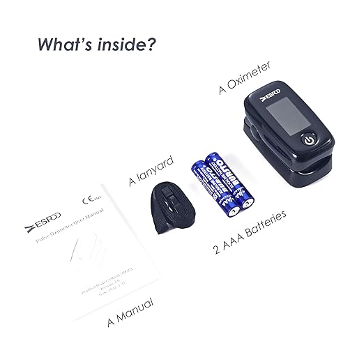 Pulse Oximeter Fingertip, Black, Blood Oxygen Saturation Monitor with TFT Display, SpO2 and Heart Rate Measurement Device