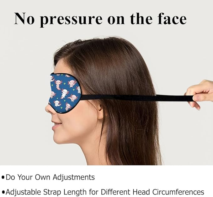 Axolotl Hawaii Sleep Eye Mask Cute Animal Heart Dot Pink Blue Silk Eye Mask Sleeping Soft Eye Shade Cover for Men Women Boy Girl Airplane Travel with Elastic Strap
