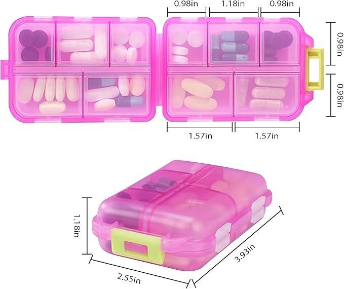 4PCS 7-Day Pill Organizer with Labels – Compact Daily Medication Case | Travel-Sized (3.7" x 2.4") Secure Lock | AM/PM Compartments | Includes 300+ Common Medicines Vitamins Health Product Sticker