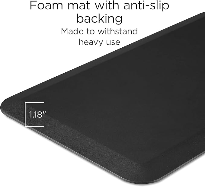 Union & Scale Flexfit Anti‑Fatigue Floor Mat, Cushioned Ergonomic Standing Mat, Non‑Slip Waterproof, 31.5" x 19.5", Black, 2‑Pack