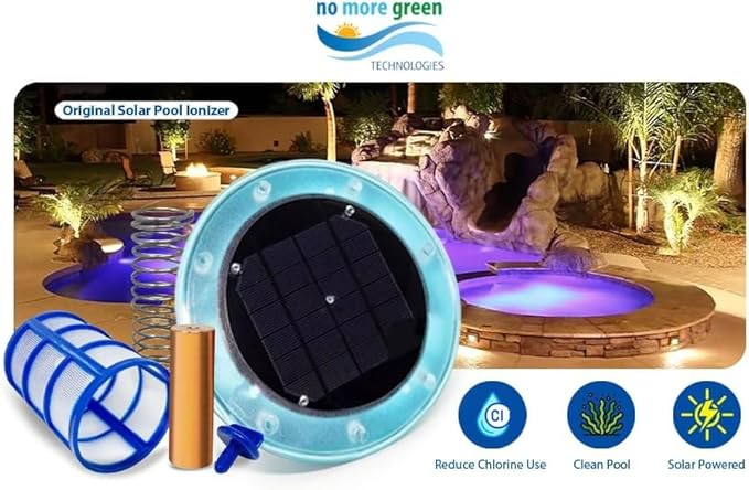 Original Solar Pool Ionizer | Pool Cleaner, use up to 85% Less Chlorine, for Pools up to 35,000 Gal, Lifetime Replacement Program