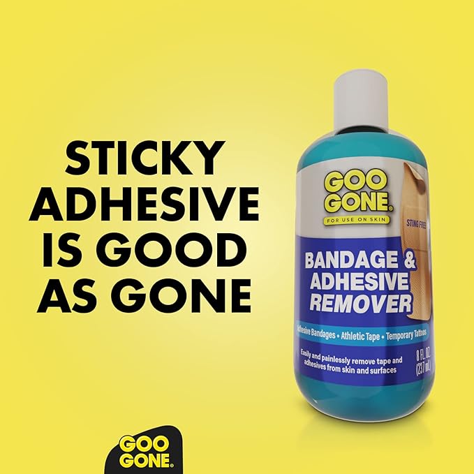 Goo Gone Bandage Adhesive Remover for Skin - Safe and Pain Free Removal for Sticky Residue from Continuous Glucose Monitors, KT Tape, Medical Tape, Heart Rate Monitors, Insulin Pumps, 8 oz (Pack of 2)