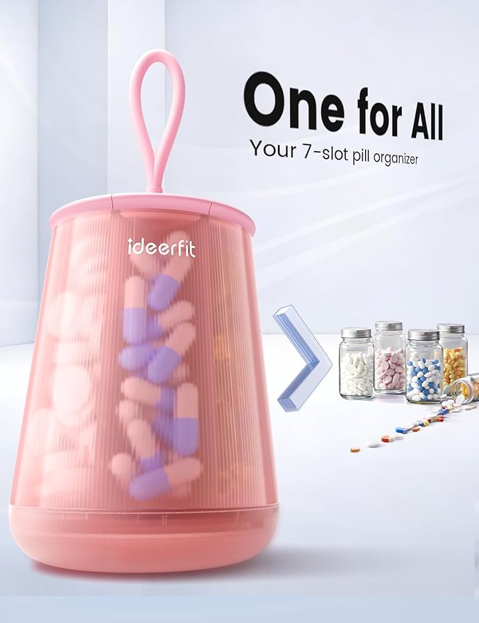 Anti-Mixing Large Pill Dispenser with 7 Compartments, Moisture-Proof & Light-Blocking Pill Bottle Organizer for Vitamins and Supplements, with Color Labels (Pink)
