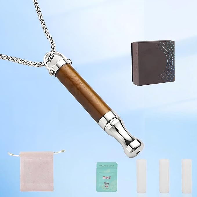 Anxiety Breathing Necklace with Resistance, Quit Smoking Necklace with Mint Filter, Tiger Eye Stone Quit Vaping Tool with Air Filter, Anxiety Relief Breathing Tool