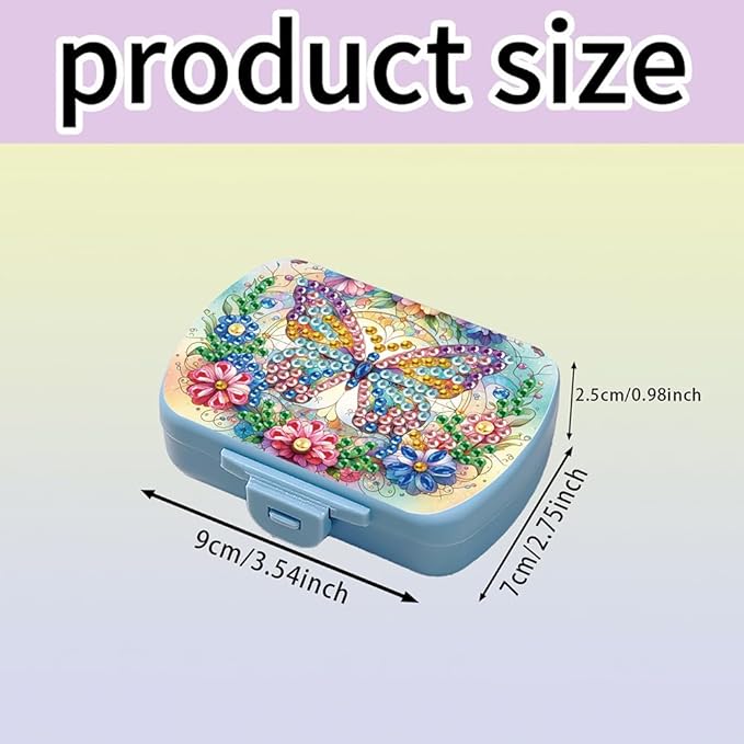 C'eitura DIY Butterfly Diamond Art Painting Blue Pill Organizer with 6 Lid Detachable Compartments, Fun DIY Craft Project for Adults, Elegant Pill Case for Purse & Travel