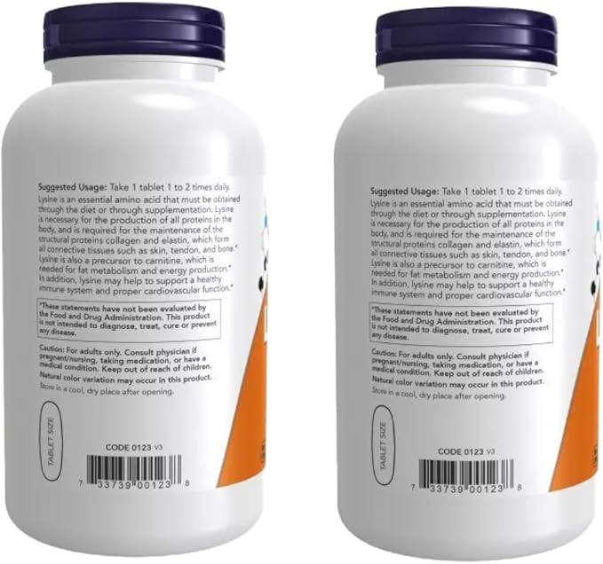 NOW Foods Supplements, L-Lysine (L-Lysine Hydrochloride) 1,000 mg | Double Strength, Amino Acid | 250 Tablets - Pack of 2 with Pill Organizer