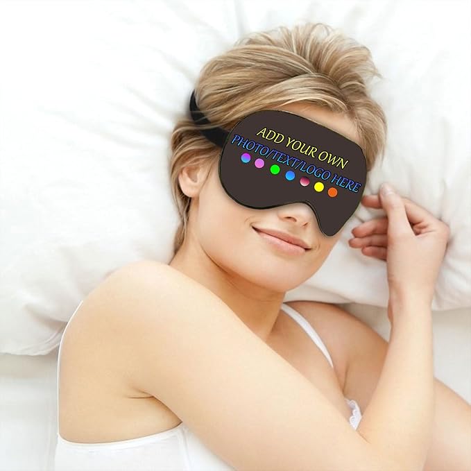 Personalized Eye Mask, Custom Eyeshade Blindfold Add Your Design Image Text Customized Eye Cover with Adjustable Strap for Sleeping Travel Work Naps Blocks Light, Taupe