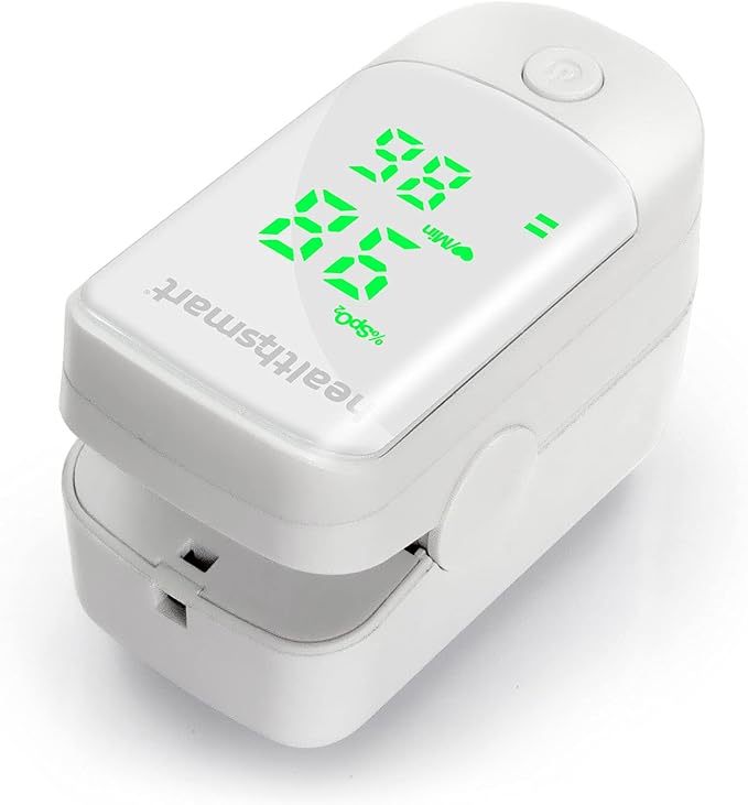 HealthSmart Pulse Oximeter for Fingertip That Displays Blood Oxygen Saturation Content, Pulse Rate and Pulse Bar with LED Display, Accurate and Reliable, Green