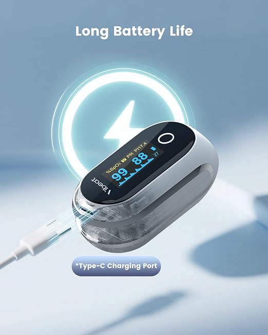 Rechargeable Pulse Oximeter Fingertip, Vibeat S6W Bluetooth O2 Monitor Finger with Real-Time Blood Oxygen Saturation & Heart Rate Tracking, Batteries and Lanyard Included