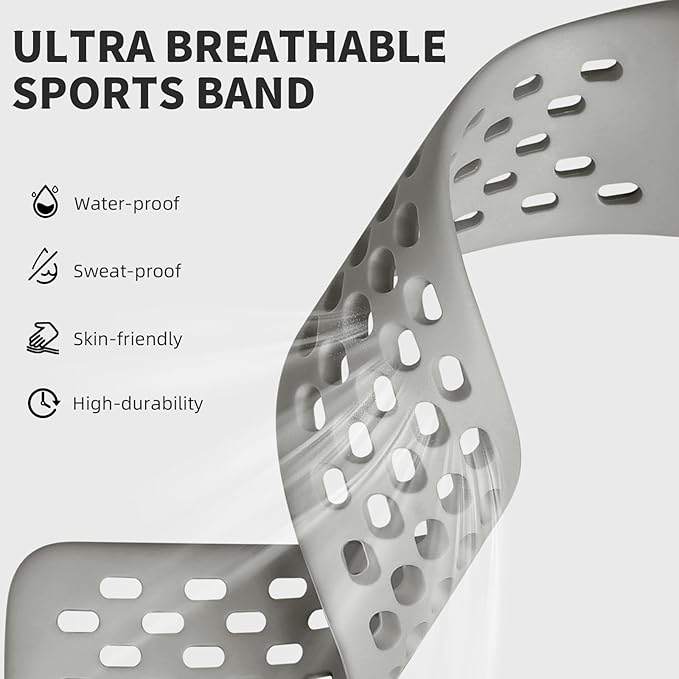 Getino Compatible with Fitbit Charge 5 Bands/Charge 6 Bands for Women Men, Soft Breathable Replacement Sport Strap Adjustable Wristbands for Fitbit Charge 5/ Charge 6 Advanced Fitness Tracker, Gray