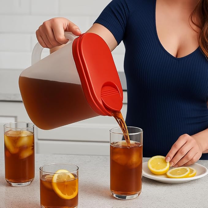 1 Gallon Water Pitcher with Lid & Pivot Top Spout -Slim Design Fits Fridge Door- Tea Pitcher 1 Gallon Plastic Pitcher with Lid 1 Gallon Pitcher with Lid Water Pitchers with Lids Plastic Water Pitcher