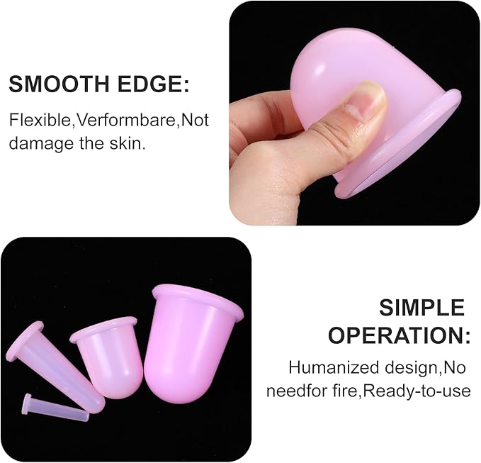 4 Pieces Facial Cupping Therapy Set Anti Cellulite Silicone Vacuum Cupping Cups Facial Cupping Treatment Anti Aging Beauty Tool for Face and Eye Cupping Massage (Pink 2 Small + 2 Large)