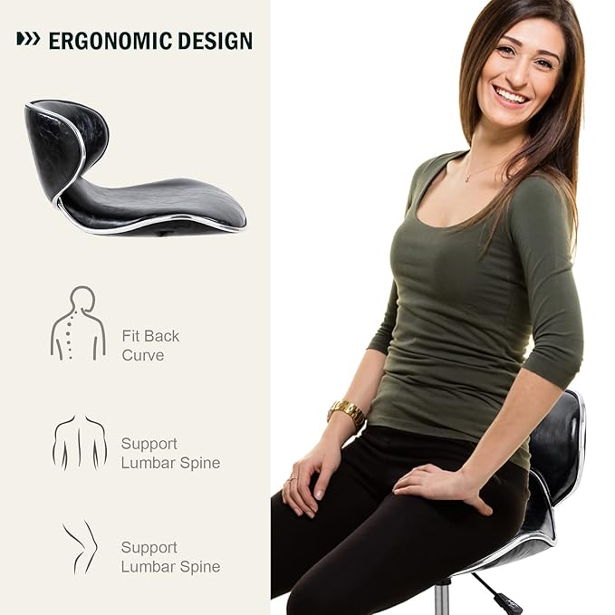 Paddie Pedicure Stools for Nail Tech, Salon Spa Stool Back Support Short Height Adjustable Hydraulic Swivel Chair, Perfect for Massage/Tattoo/Esthetician/Shop/Medical, Black