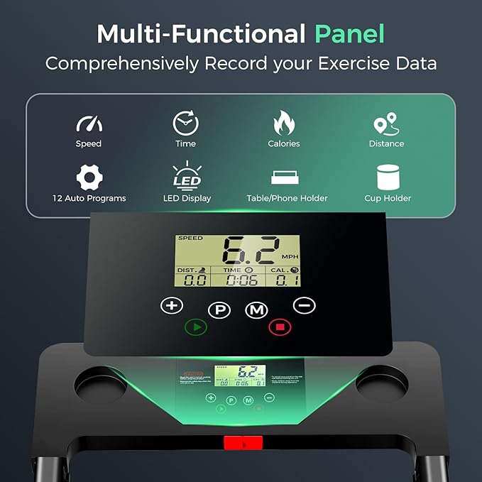 Foldable Treadmills for Home, 3.0HP Walking pad Treadmill with Handle Bar, Portable Electric Treadmill with Handles, 12 Preset Programs, LED Display and 300 lbs Capacity