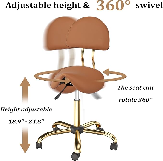 OmySalon Drafting Chair,Ergonomic Office Desk Chair with Back Support,Tall Adjustable Rolling Stool with Footrest & Thick Seat Cushion,Computer Chair (Brown Gold)