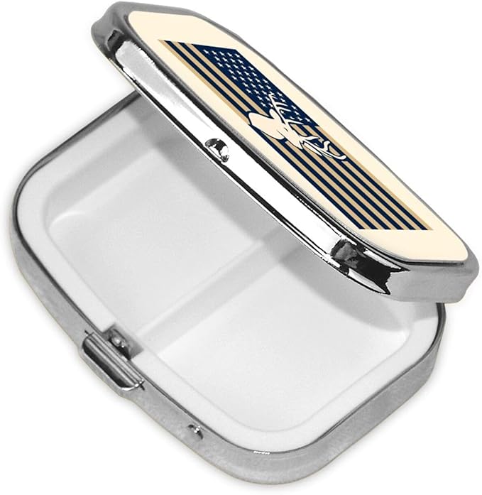 Deer & American Flag Pill Box with Mirror 2 Compartments Square Pill Organizer for Pocket