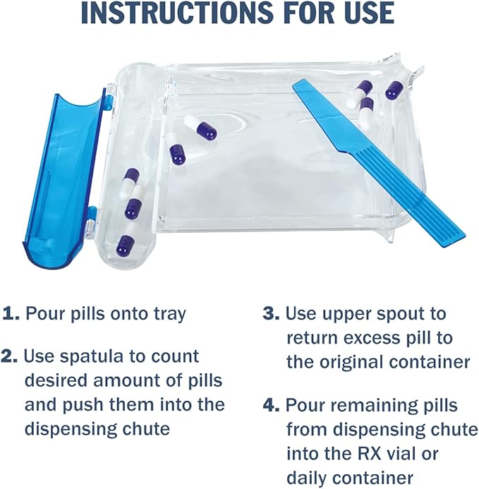 Apothecary Products Pill Tray & Spatula for Tablets, Medicine, Vitamins, Right-Handed, Clear, 2 Count