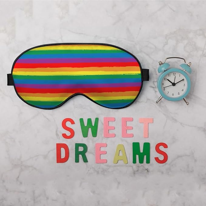 Rainbow Striped Sleep Eye Mask LGBT Flag Color Stripes Art Silk Eye Mask Sleeping Soft Eye Shade Cover for Men Women Boy Girl Airplane Travel with Elastic Strap