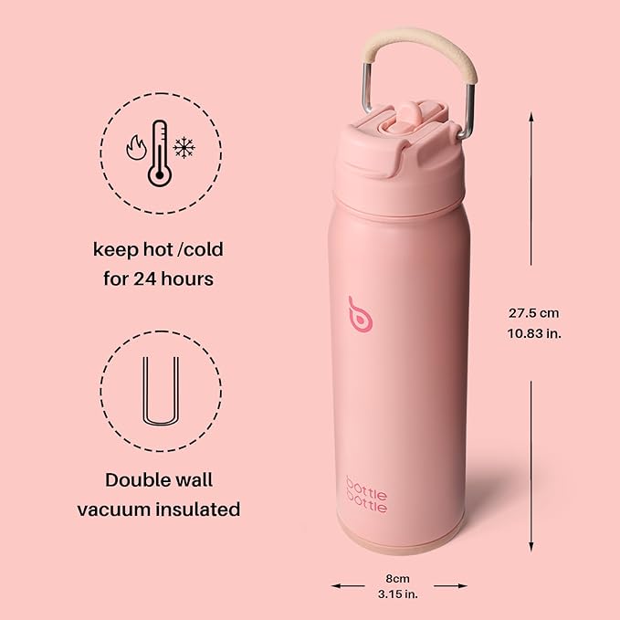 BOTTLE BOTTLE 24oz Insulated Water Bottle Stainless Steel Sport Water Bottle with Straw and Adjustable Lid Daily Pill Organizer