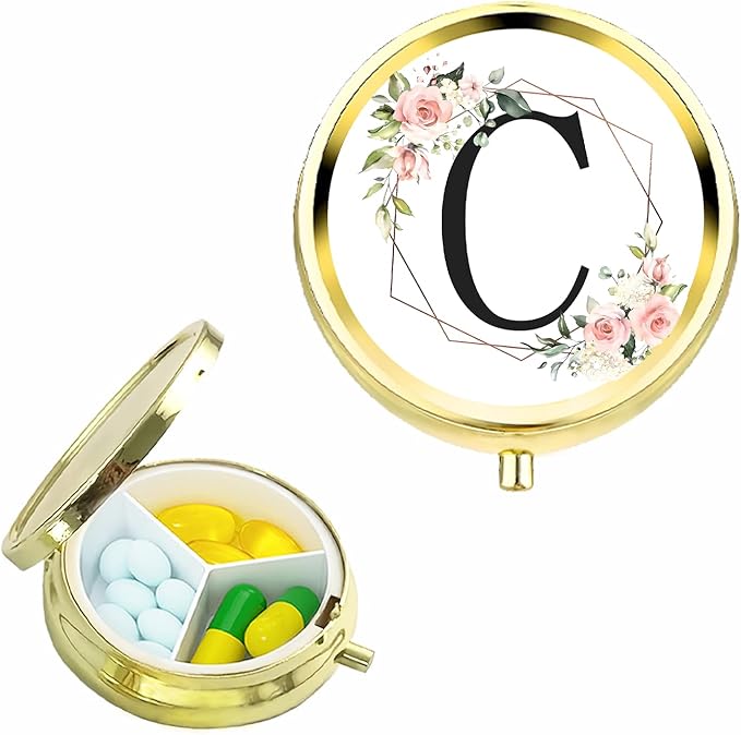 Small Pill Box for Purse Pocket, Personalized Small Pill Case 3 Compartment, Monogrammed Cute Pill Organizer, Gift for Women Teen Girls, Travel Mini Jewelry Box,Earring Holder Organizer