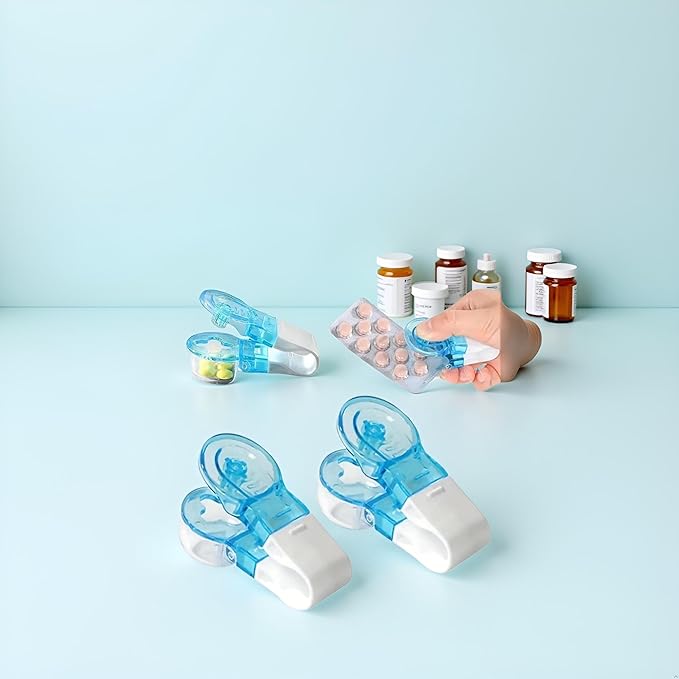 2PCS Blue Pill Remover and Dispenser, Non-Contact Blister Pack Opener - Portable Medication Organizer for Travel, Elderly and Disabled-Friendly Design, Safe Tablet Extractor Tool