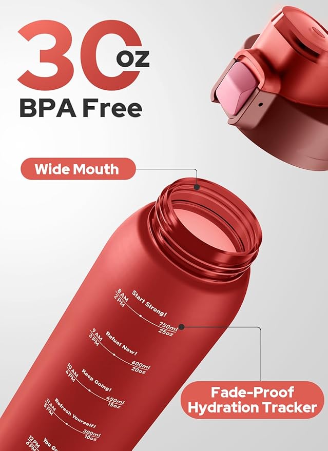 Opard 30oz/32oz Sports Water Bottle with Leak Proof Flip Top Lid BPA Free Tritan Reusable Plastic for Gym and Outdoor, Travel Water Bottle