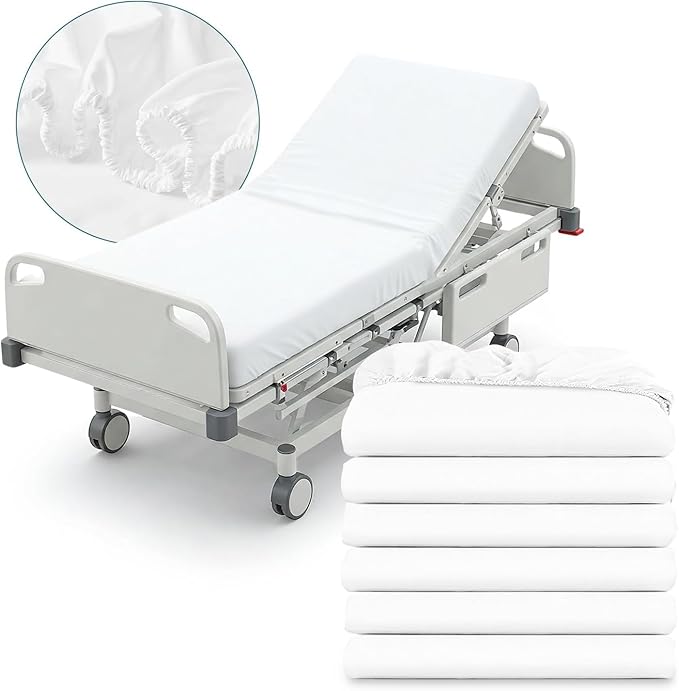 Destiny Crescent 6 Pack Fitted Hospital Bed Sheets with Elastic All Around for Adjustable Beds - Double Brushed Ultra Soft Breathable 100% Microfiber Sheets, 36" x 84" x 12"