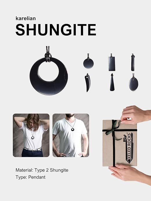 Shungite Pendant Necklace - Harmonizing Shield Defense - Wearable Shungite Crystal for Stress Down and Vitality Up - Shungites Stones from Russian Mine