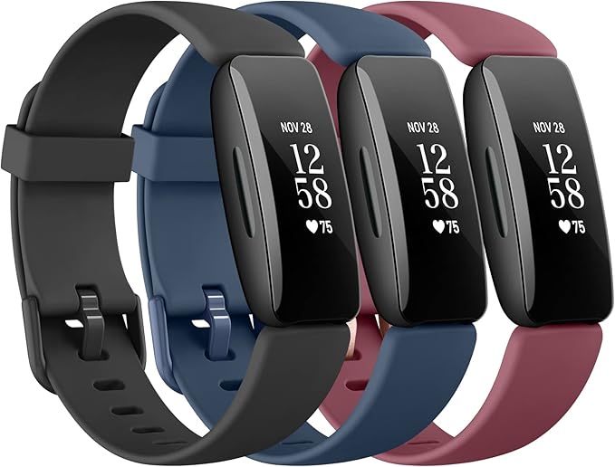 3 Pack Silicone Bands Compatible with Fitbit Inspire 2 Bands for Women Men, Adjustable Replacement Sport Wristbands Straps for Fitbit Inspire 2 / Ace 3 (Black/Navy Blue/Wine Red)