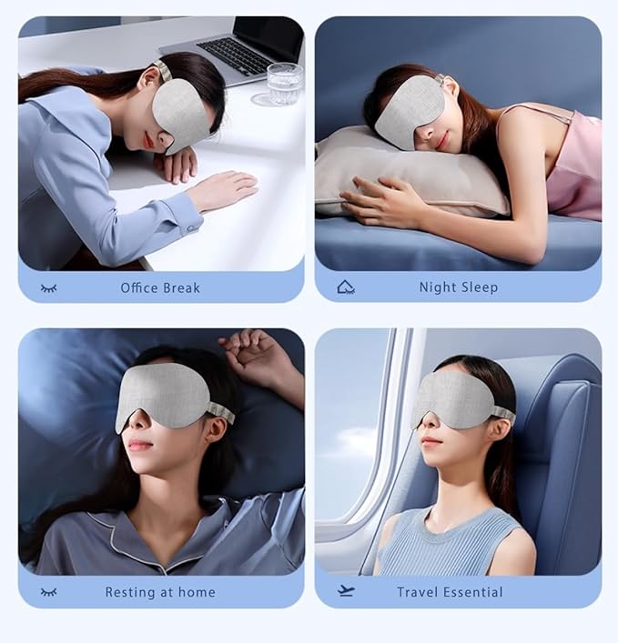 Sleep Mask Linen Eye Mask with Elastic Band,Comfort Sleeping Shade for Nighttime Sleeping, Traveling & Napping,Side Sleeper Eye Cover Cooling with Travel Bag Gift Package(Rose)