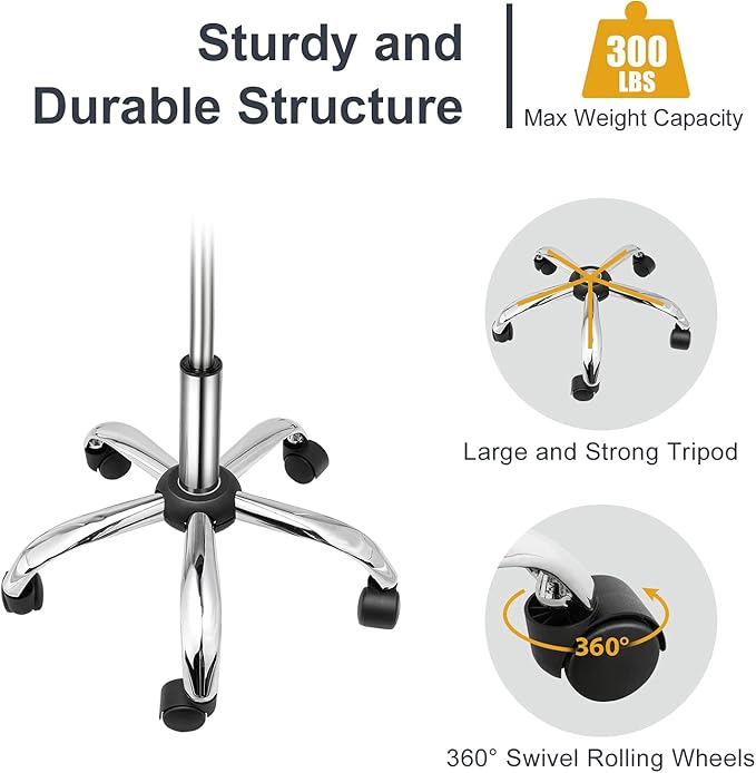 OmySalon Adjustable Saddle Stool with Footrest, Hydraulic Rolling Salon Chair, 360° Swivel Wheels Ergonomic Stool for Hair Stylists, Tattoo Artists, Office, Spa, Massage, Dental (Black)