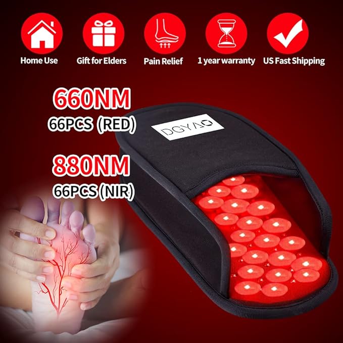 Red Light Therapy Device for Foot Feet Pain Relief Slipper with 660 & 880NM LED Near Infrared Light Therapy Shoes Pad for Toes Instep at Home Use (Single)