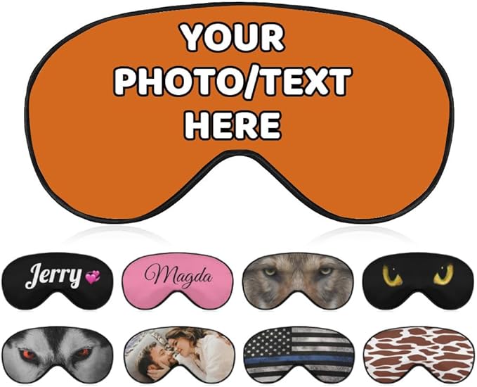 AMAPARK Customized Funny Sleep Mask Personalized with Photo Text Logo Sleeping Masks, Custom Gift for Her Him Men Women, Chocolate