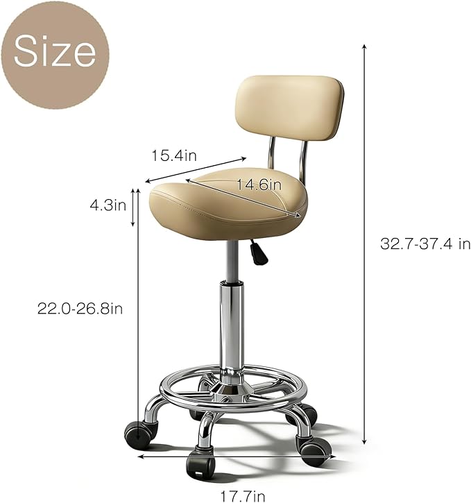 Saddle Stool with Ring Pedal and Back, Adjustable Hydraulic Rolling Chair with Wheels for Medical, Massage, Salon, Spa, Kitchen, and Drafting Use
