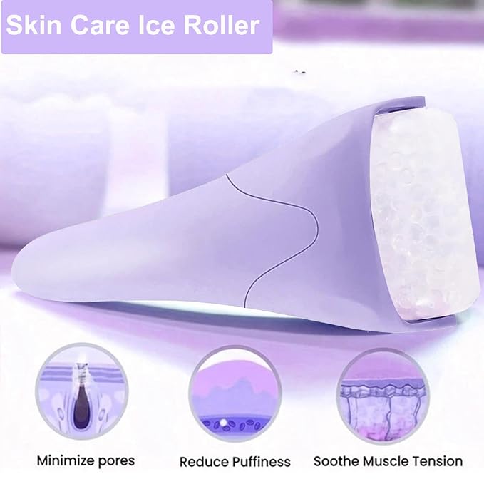 Ice Roller for Face, Face Roller-Cold Massage Stick for Cooling and Calming Puffiness Wrinkles Fine Lines - Skin Care Tools- Self Care Gifts for Women Men (Light Purple)