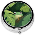 Metal Pill Organizer - 3-Compartment Mini Round Pill Case for Pocket & Purse, Portable Vitamin Holder, Easy-Open Design for Travel - Jungle Frog