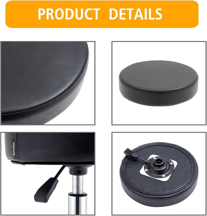Rolling Stool with Wheels, Heavy Duty Hydraulic Massage Stool for Shop Guitar Lab Tattoo Workbench Medical, Adjustable Swivel Chair (Black)